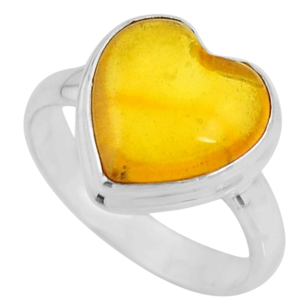 925 silver 5.06cts solitaire natural amber bone heart ring size 7.5 r51265