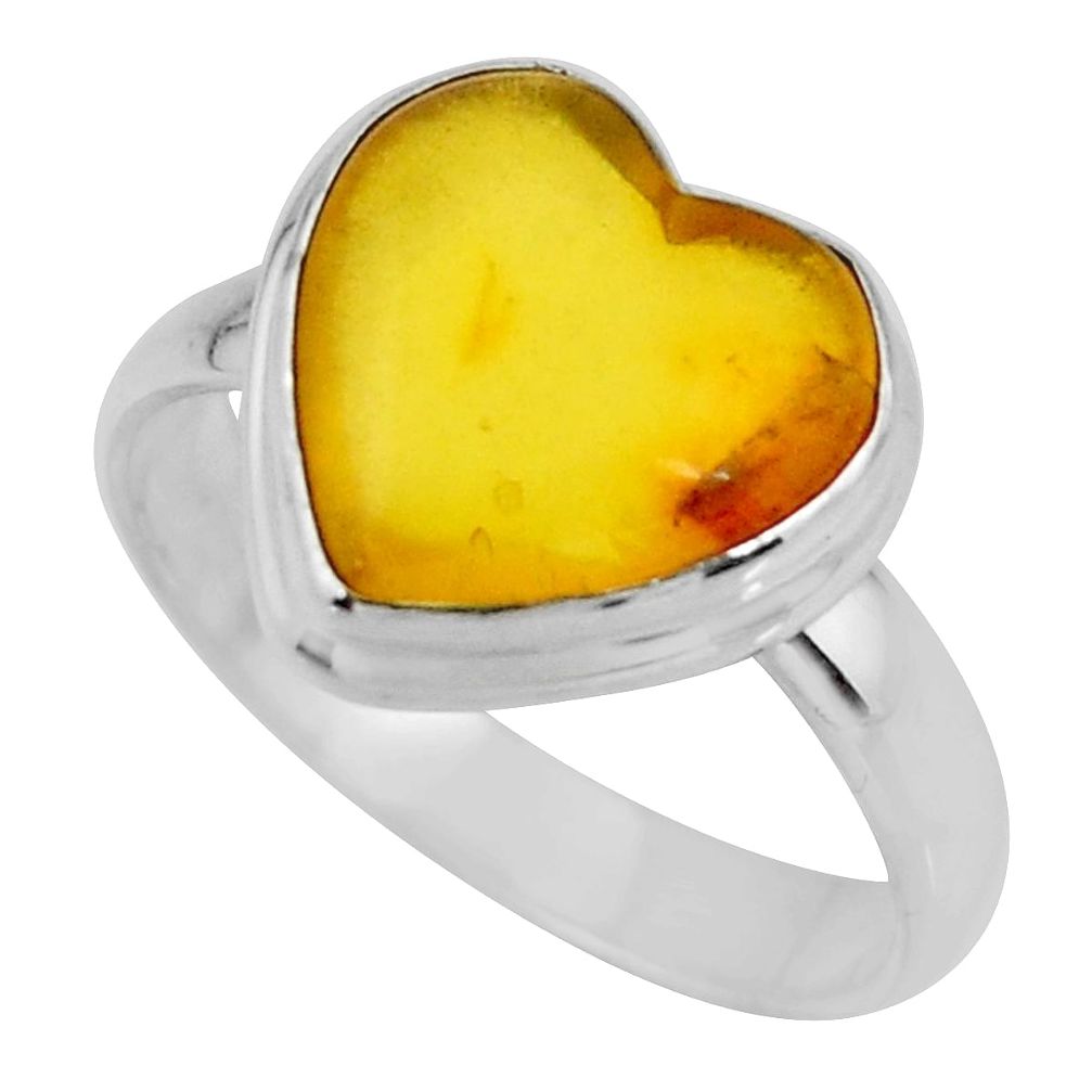925 silver 5.24cts solitaire natural amber bone heart ring size 8.5 r51279