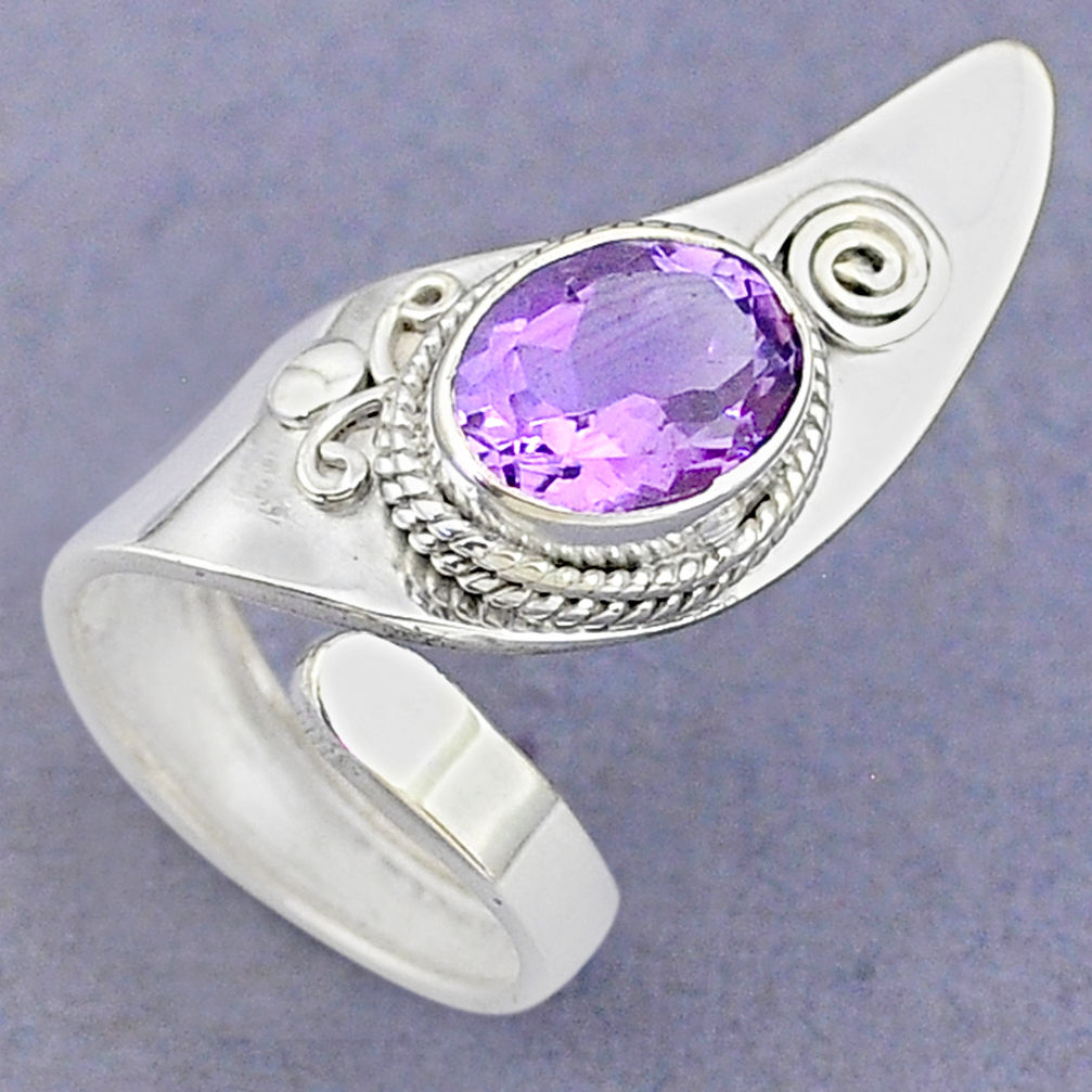 925 silver 4.30cts solitaire natural amethyst oval adjustable ring size 6 t8765