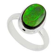 925 silver 4.91cts solitaire natural ammolite (canadian) oval ring size 8 n3450
