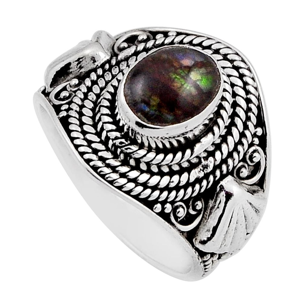 925 silver 3.16cts solitaire natural ammolite (canadian) ring size 7.5 n27497