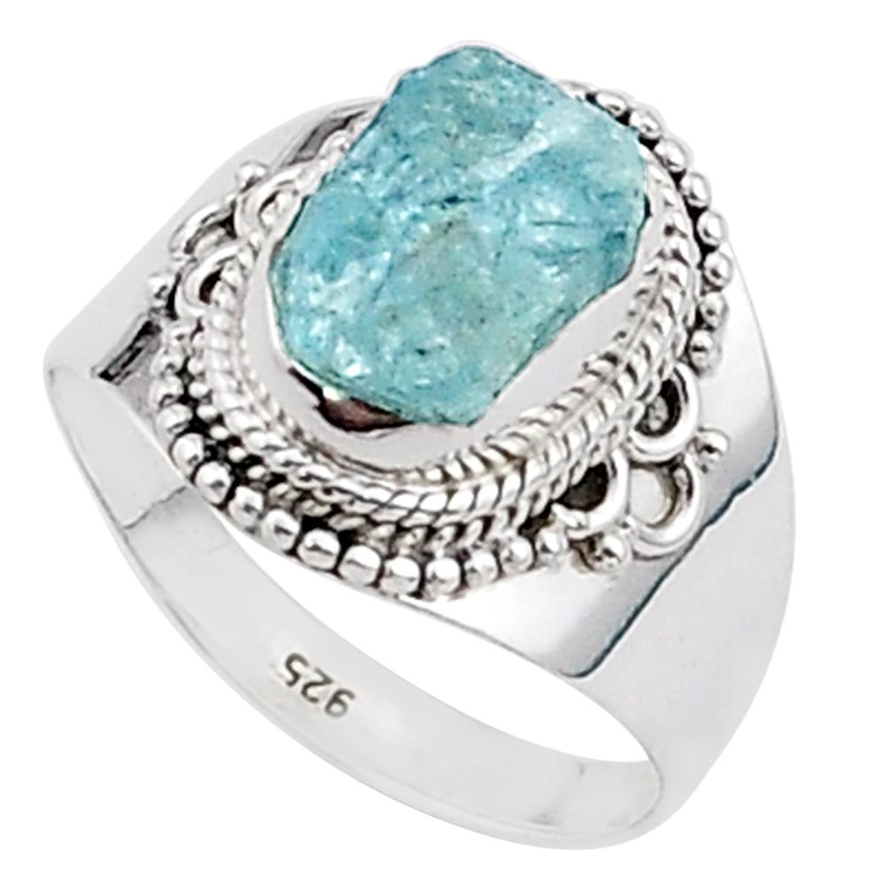 925 silver 4.42cts solitaire natural aqua aquamarine rough ring size 8.5 t66437