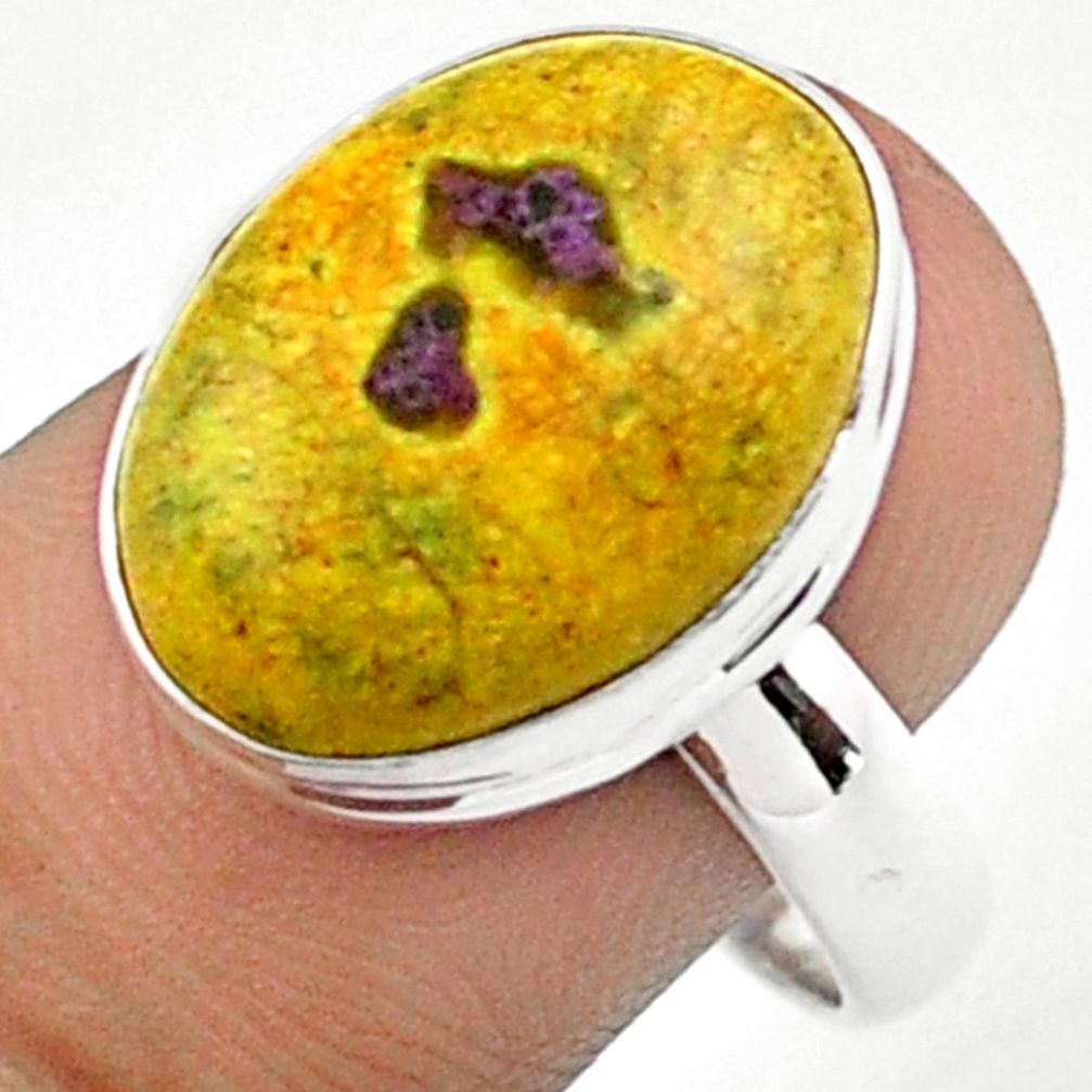 925 silver solitaire natural atlantisite stichtite-serpentine ring size 9 u11868