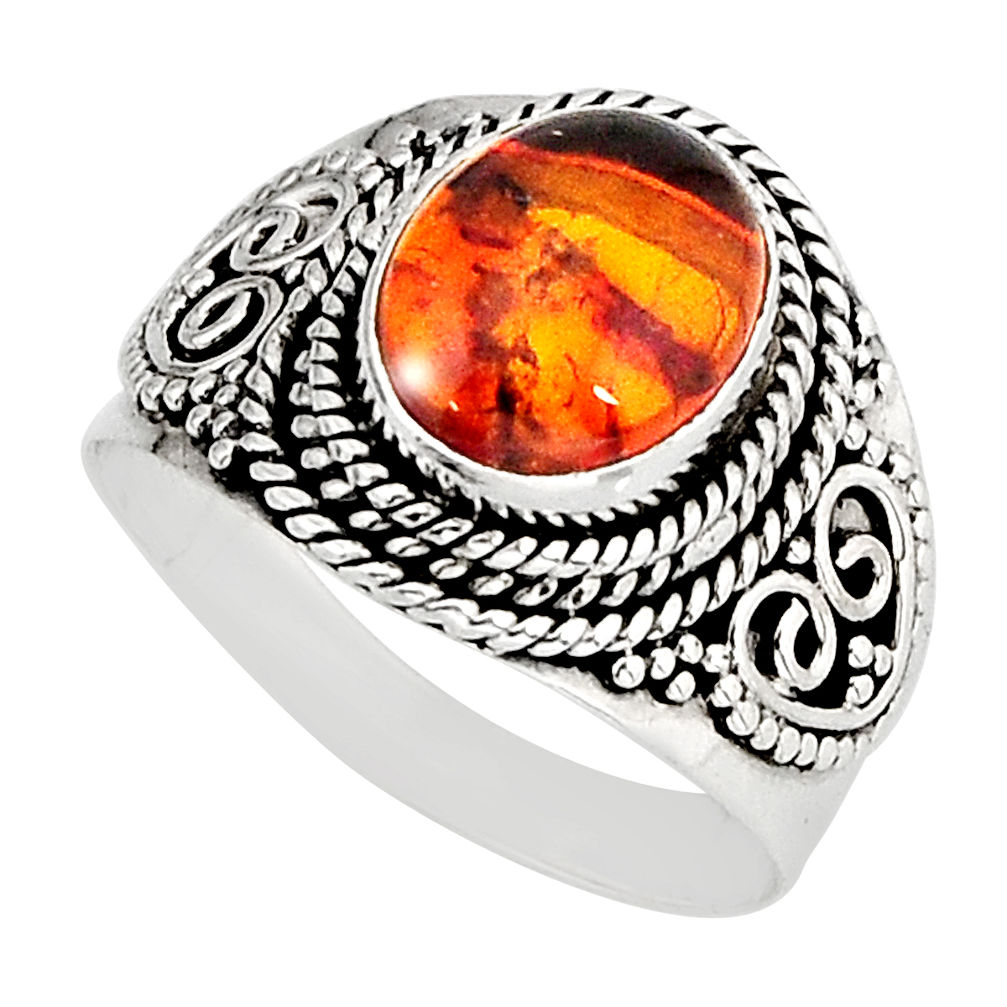 925 silver 2.56cts solitaire natural baltic amber (poland) ring size 8 y75275