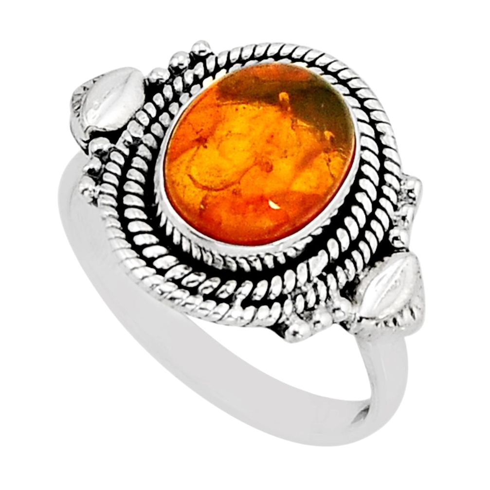 925 silver 2.43cts solitaire natural baltic amber (poland) ring size 7.5 y75212