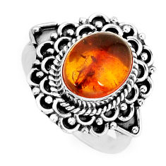 925 silver 3.11cts solitaire natural baltic amber (poland) ring size 6.5 y78106