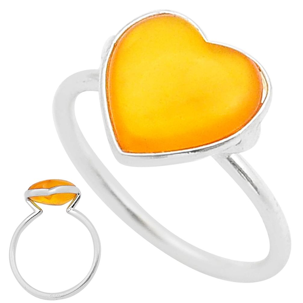 925 silver 3.13cts solitaire natural baltic amber heart ring size 8 u62696