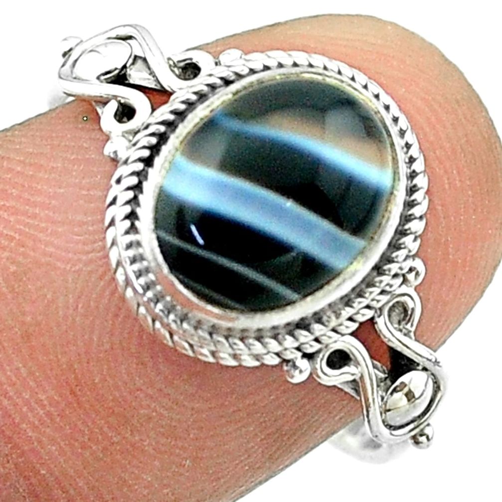 925 silver 4.18cts solitaire natural black botswana agate ring size 8 t57449