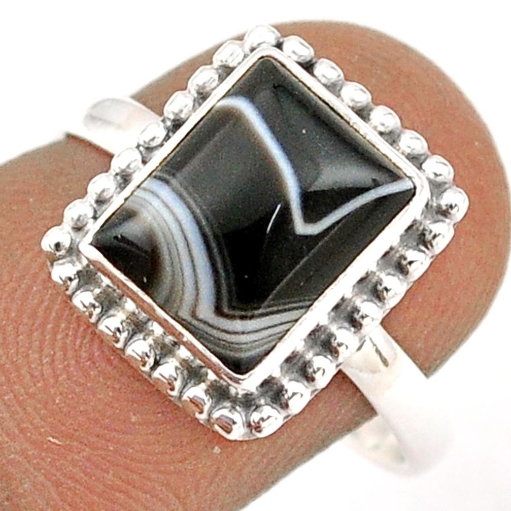 925 silver 3.98cts solitaire natural black botswana agate ring size 8 t87554