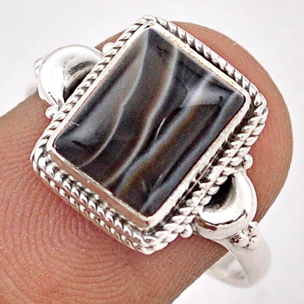 925 silver 3.83cts solitaire natural black botswana agate ring size 8 t87725