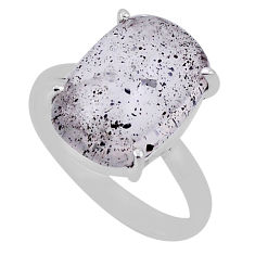 925 silver 6.35cts solitaire natural black dot quartz octagan ring size 9 n33612