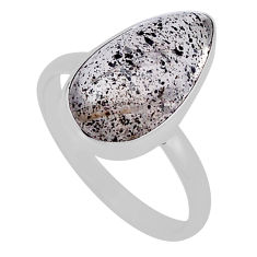 925 silver 6.04cts solitaire natural black dot quartz pear ring size 8.5 n33618