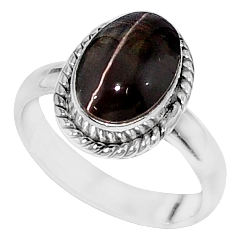 925 silver 4.25cts solitaire natural black obsidian eye oval ring size 7 t15440