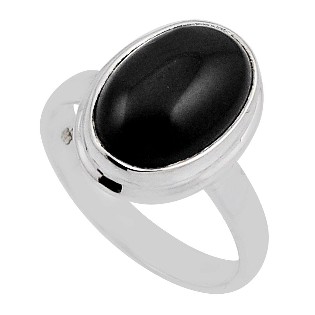 925 silver 5.92cts solitaire natural black obsidian eye ring size 7.5 n22166