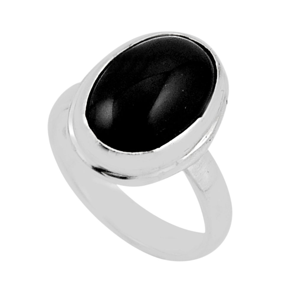 925 silver 5.63cts solitaire natural black obsidian eye ring size 5.5 n22218