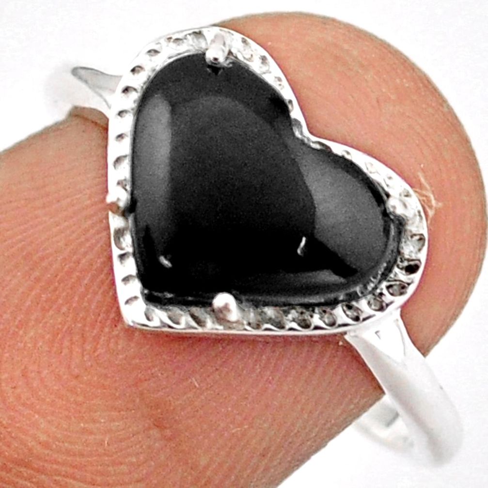 925 silver 3.41cts solitaire natural black onyx heart ring size 7.5 u5660