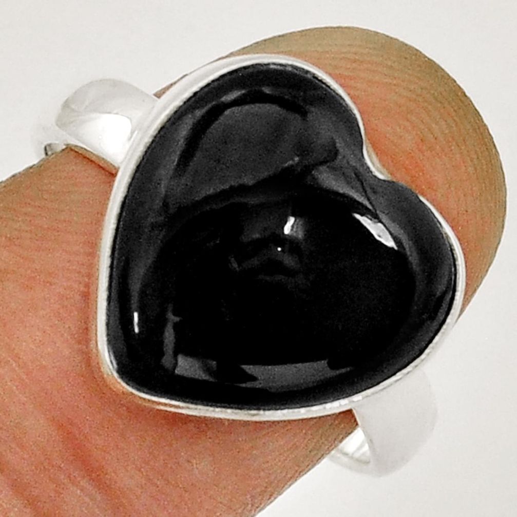 925 silver 9.14cts solitaire natural black onyx heart shape ring size 8 u89294