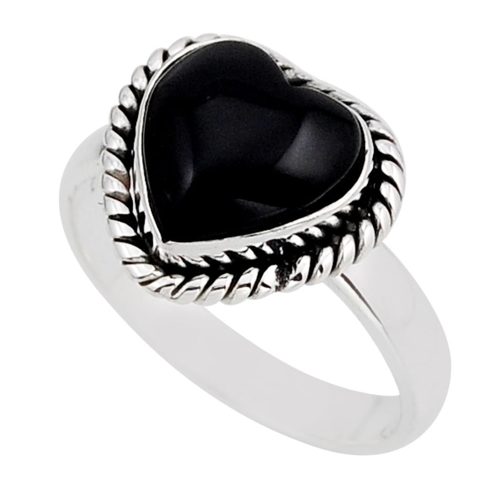 925 silver 4.89cts solitaire natural black onyx heart shape ring size 7.5 y96320