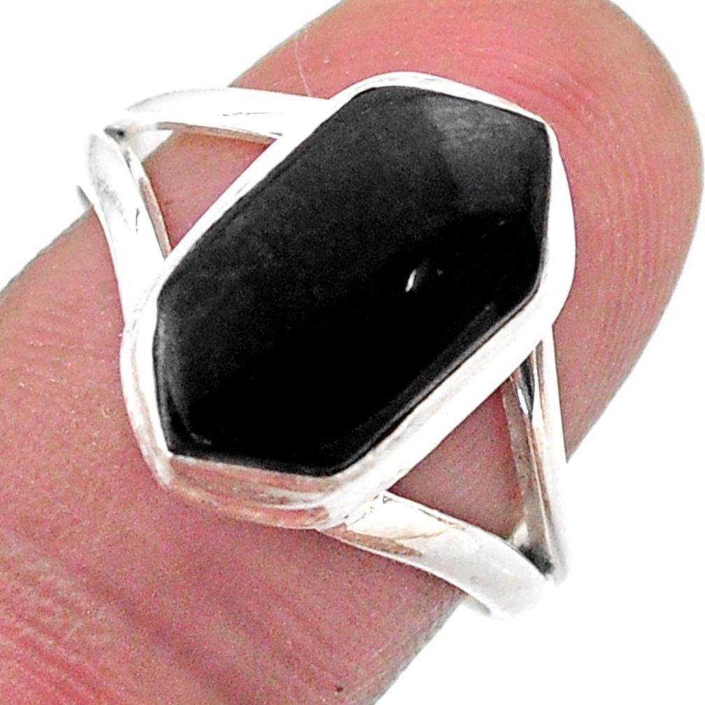 925 silver 5.24cts solitaire natural black onyx hexagon ring size 8 t48514