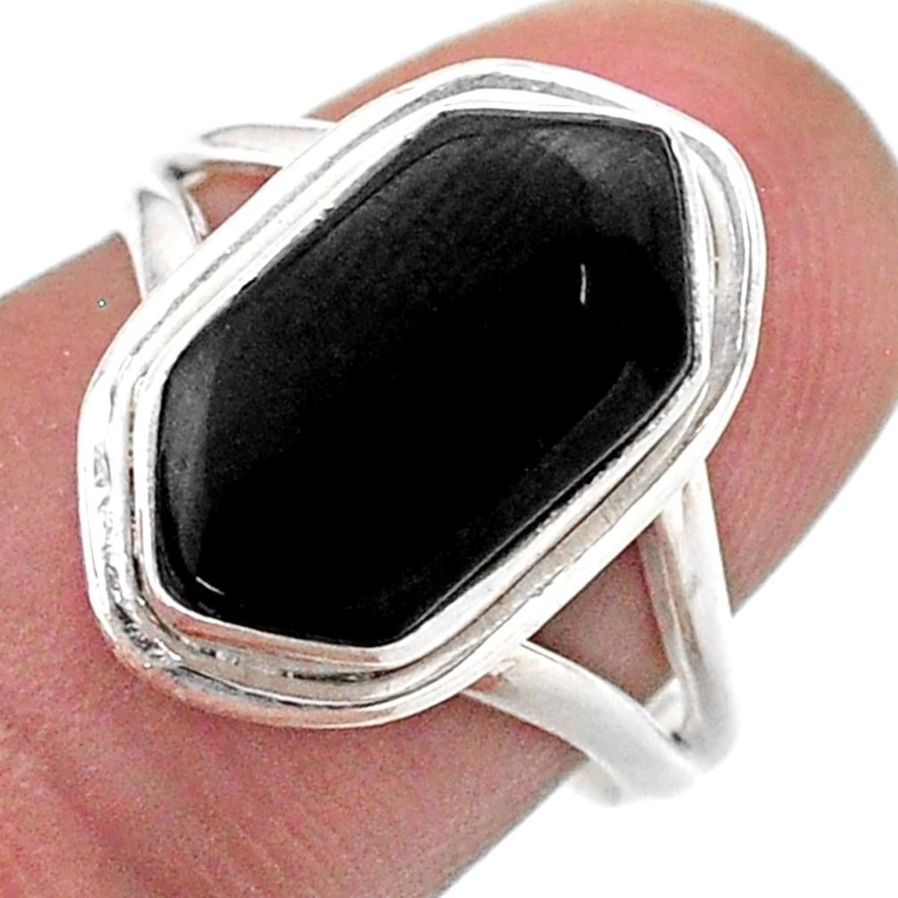 925 silver 5.56cts solitaire natural black onyx hexagon ring size 7.5 t48519