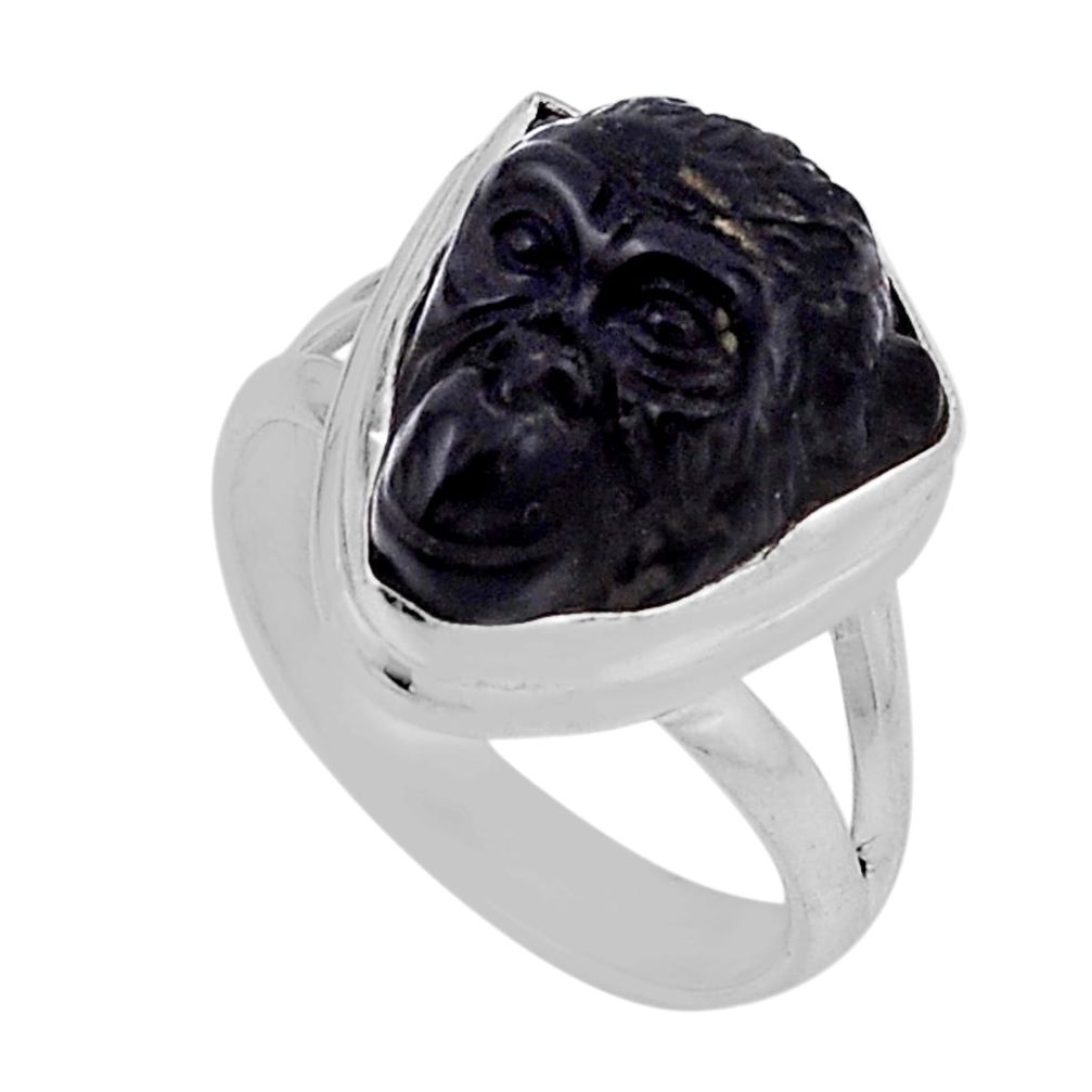 925 silver 11.02cts solitaire natural black onyx monkey ring size 8.5 n31383
