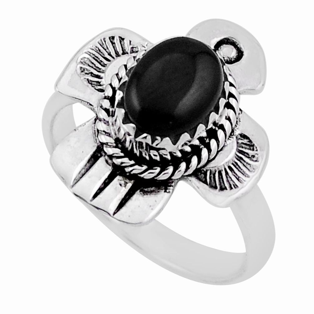 925 silver 2.04cts solitaire natural black onyx oval birds ring size 6.5 n33358
