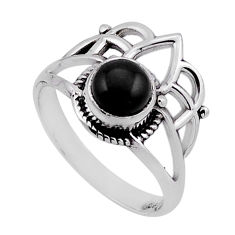 925 silver 0.93cts solitaire natural black onyx round crown ring size 6.5 n49858
