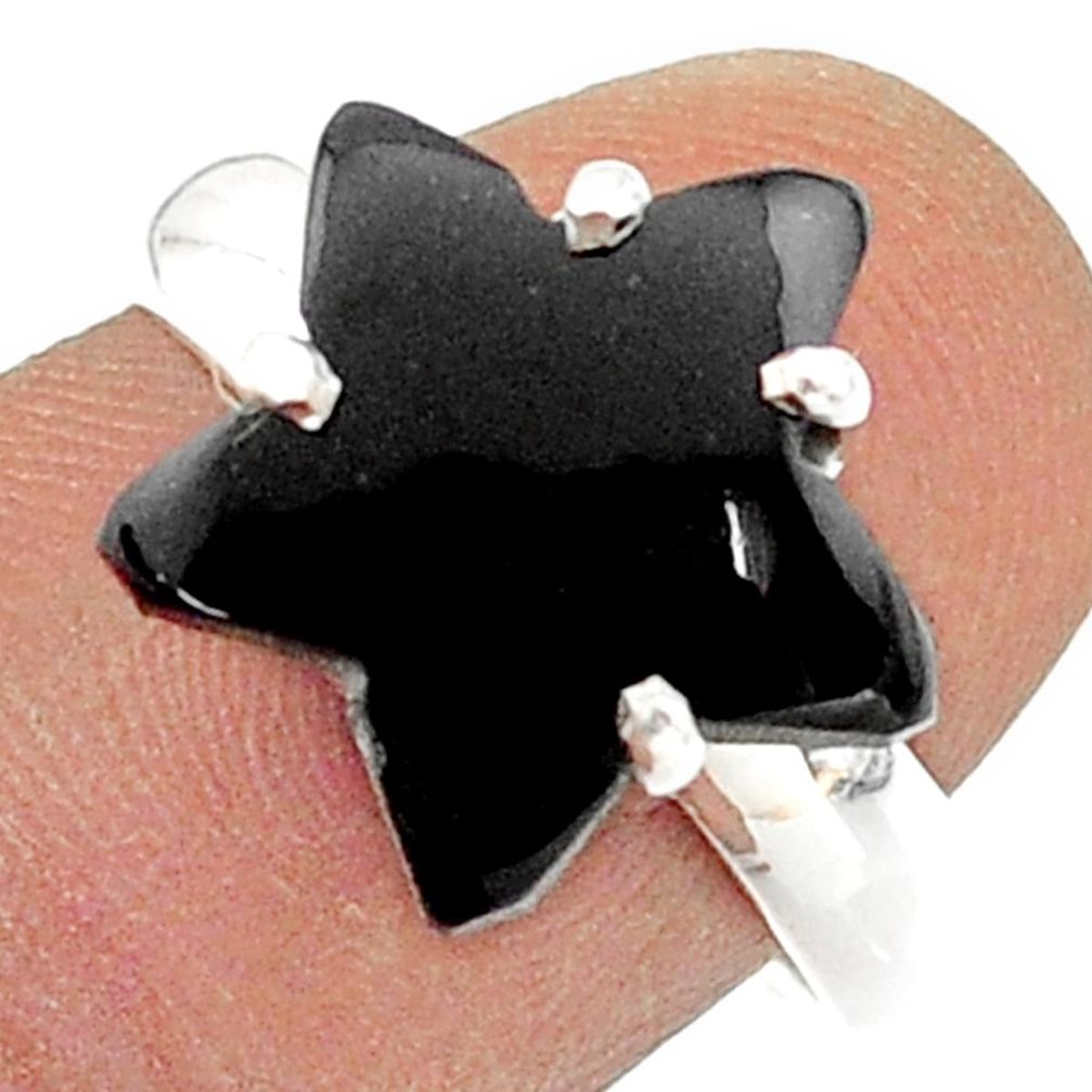 925 silver 6.90cts solitaire natural black onyx star fish ring size 8.5 t63430