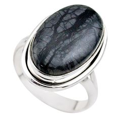 925 silver 12.63cts solitaire natural black picasso jasper ring size 9 t75096