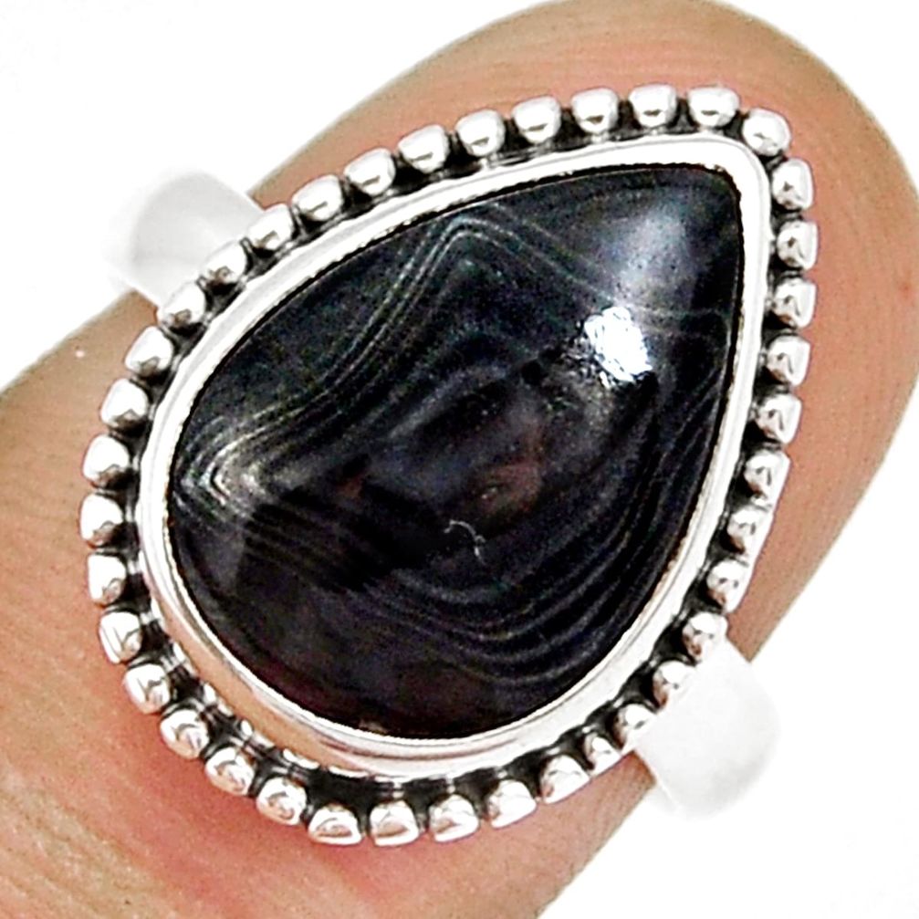 925 silver 8.12cts solitaire natural black psilomelane pear ring size 8 y4194