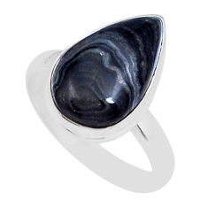 925 silver 6.54cts solitaire natural black psilomelane pear ring size 9 y7413