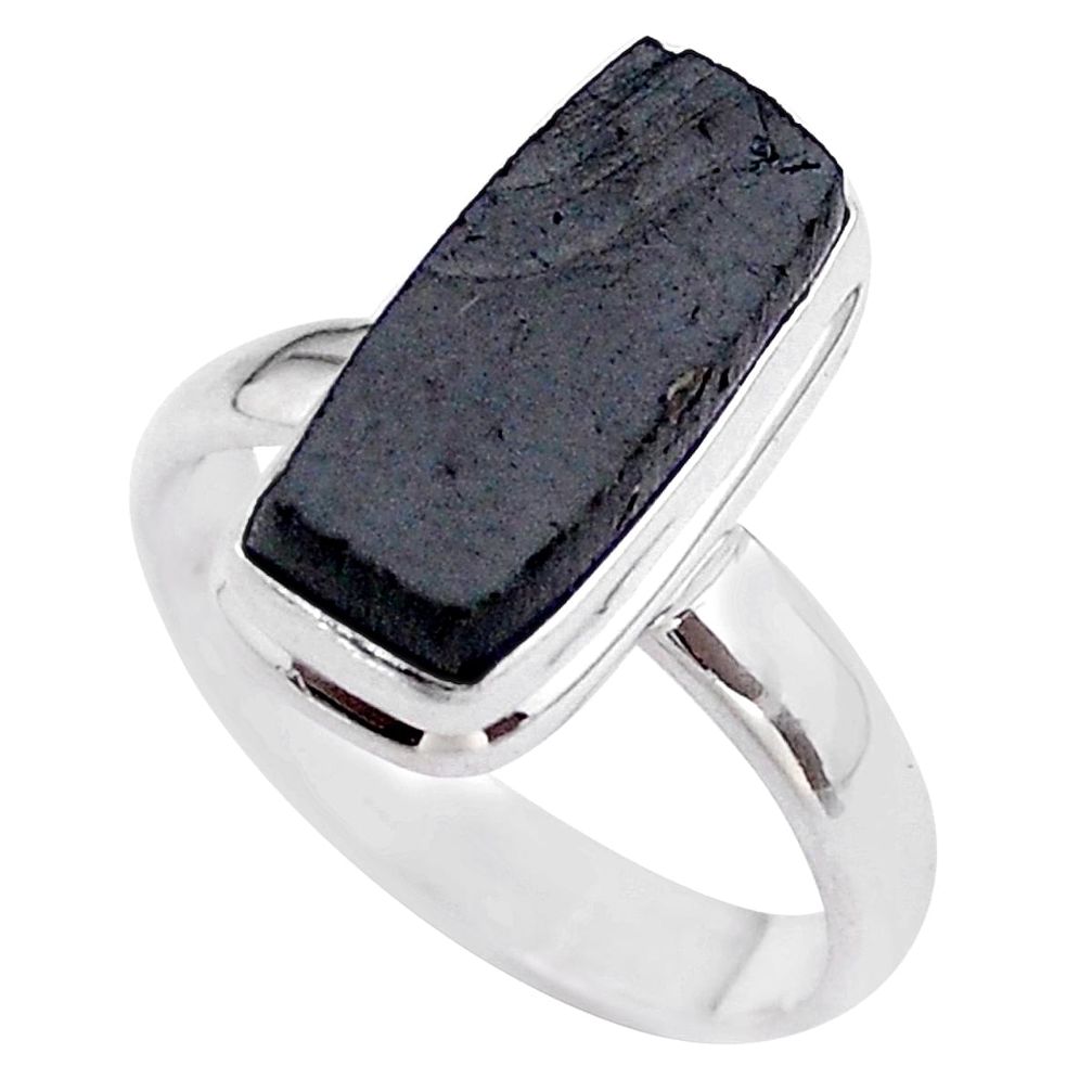 925 silver 6.31cts solitaire natural black shungite octagan ring size 9 t45864