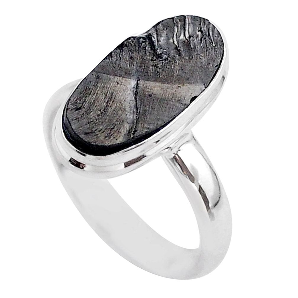 925 silver 6.33cts solitaire natural black shungite oval ring size 9 t45851