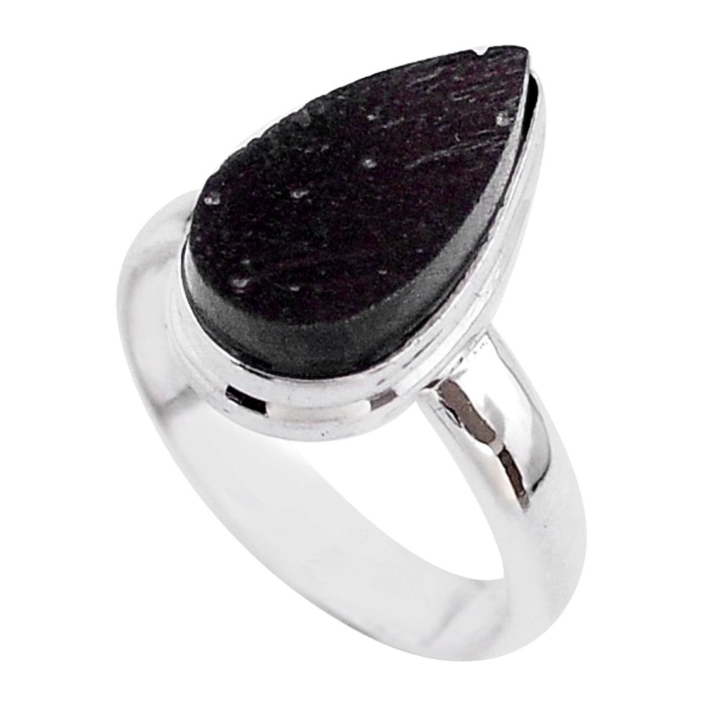 925 silver 6.27cts solitaire natural black shungite pear ring size 7 t45898