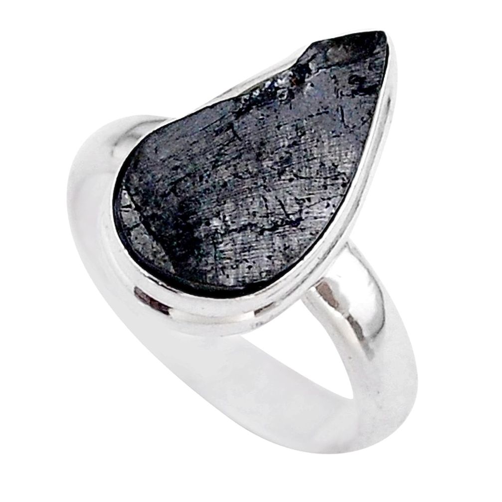 925 silver 6.51cts solitaire natural black shungite pear ring size 8 t45878