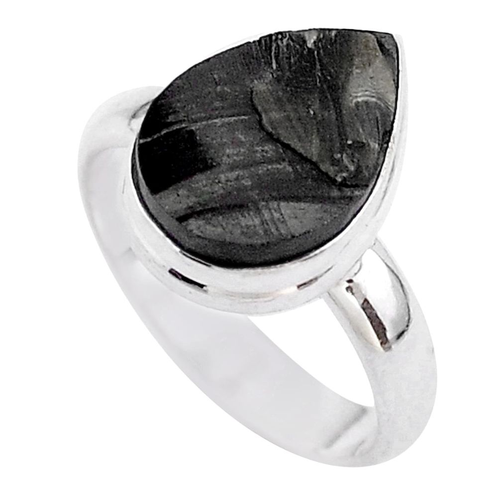 925 silver 6.95cts solitaire natural black shungite pear ring size 8 t45886