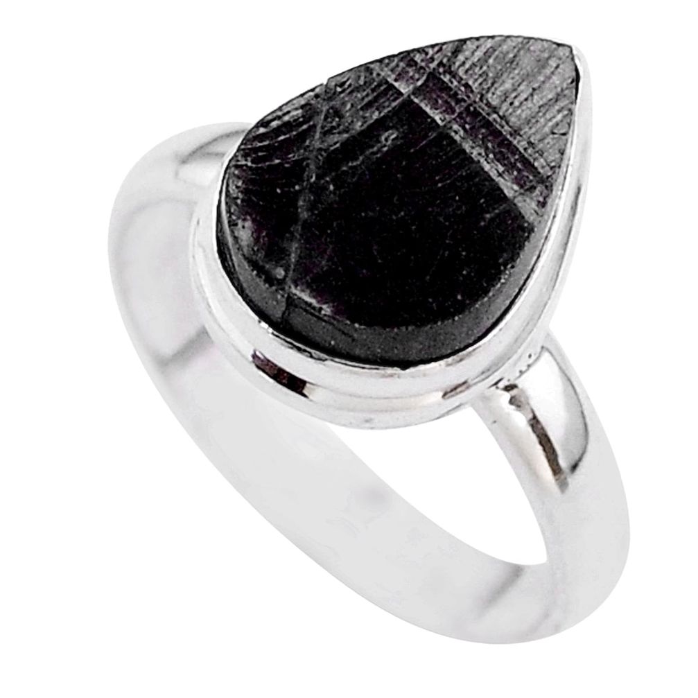 925 silver 6.57cts solitaire natural black shungite pear ring size 9.5 t45895