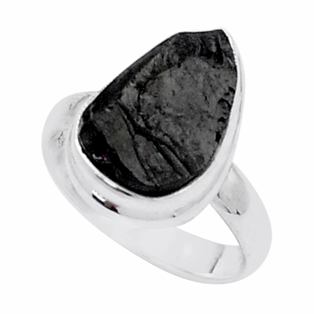 925 silver 5.64cts solitaire natural black shungite pear ring size 6.5 u53560