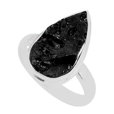 925 silver 7.23cts solitaire natural black shungite pear shape ring size 9 y7396