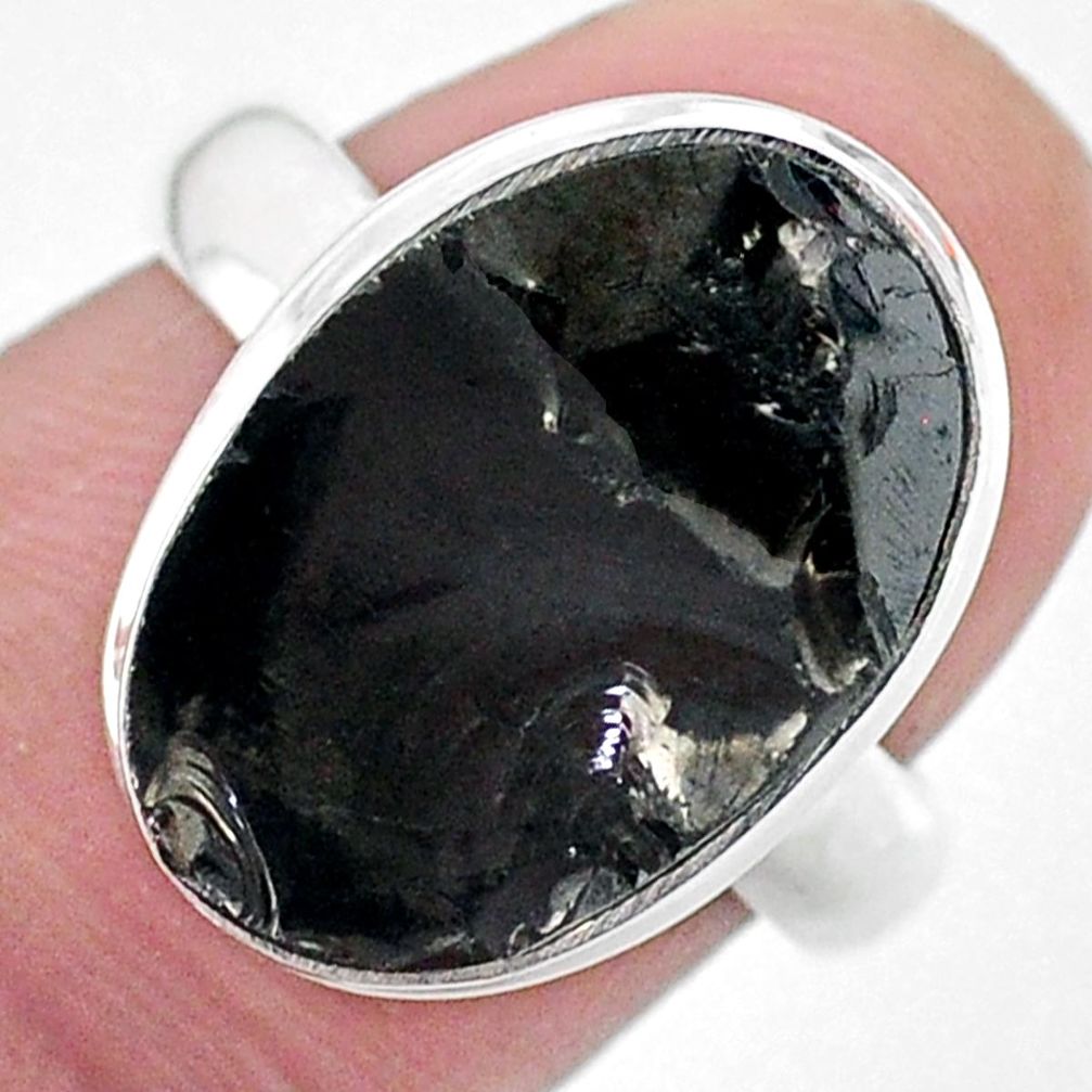 925 silver 9.04cts solitaire natural black shungite solitaire ring size 7 t22390