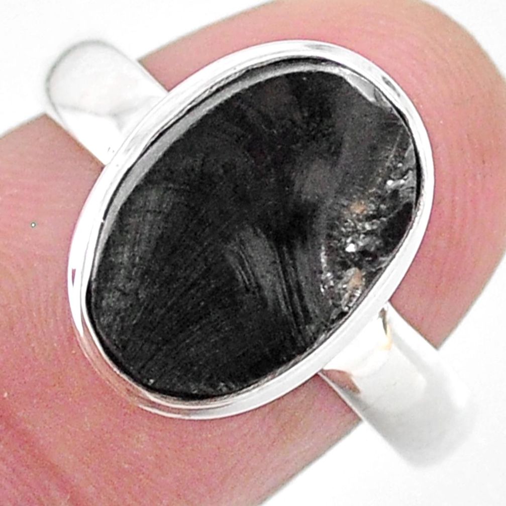925 silver 5.38cts solitaire natural black shungite solitaire ring size 9 t22396
