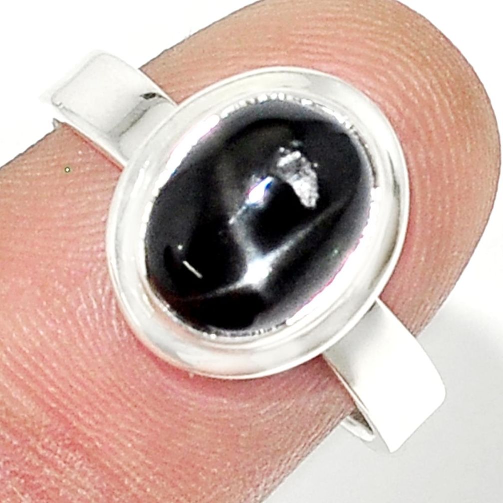 925 silver 4.34cts solitaire natural black star sapphire ring size 8.5 u29732