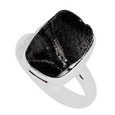 925 silver 6.05cts solitaire natural black tektite octagan ring size 8 y7398