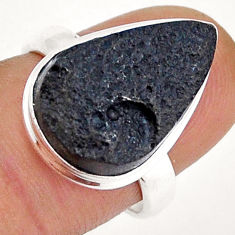 925 silver 7.73cts solitaire natural black tektite pear shape ring size 7 y7555