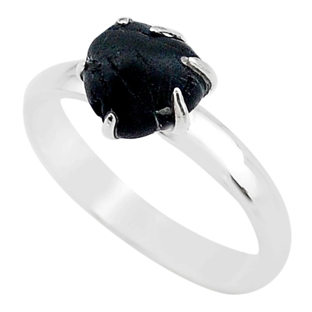925 silver 4.54cts solitaire natural black tourmaline raw ring size 8 t21060
