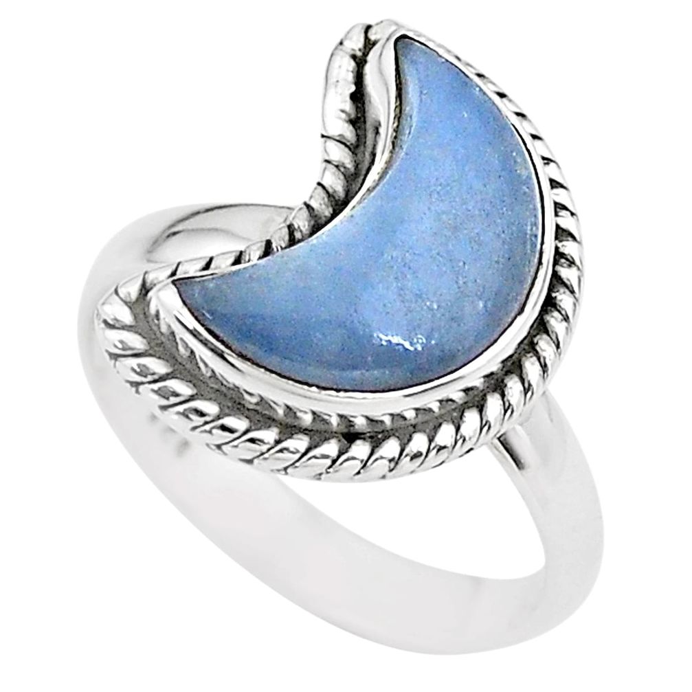 925 silver 5.36cts moon natural blue angelite fancy ring size 7 t22180