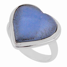 925 silver 11.95cts solitaire natural blue angelite heart ring size 7.5 n35553