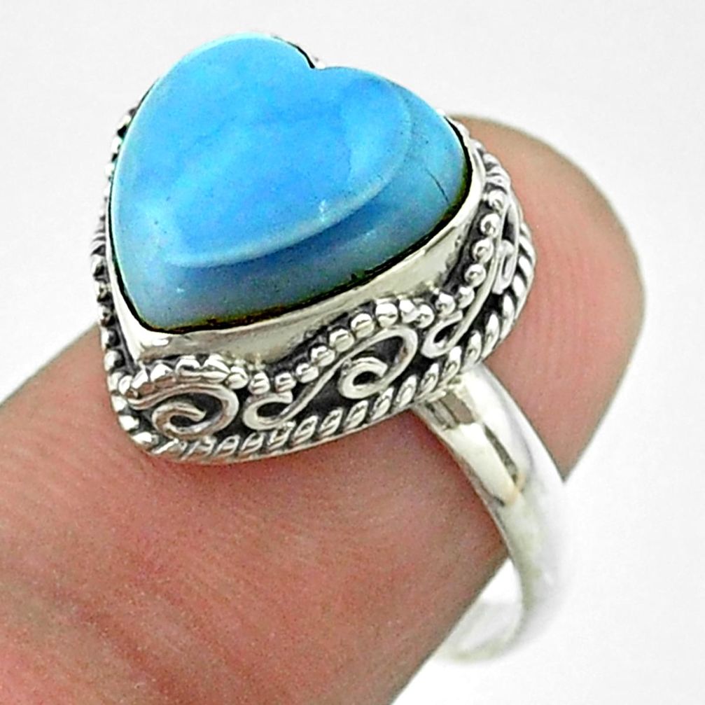 925 silver 5.84cts solitaire natural blue angelite heart ring size 7.5 t55918