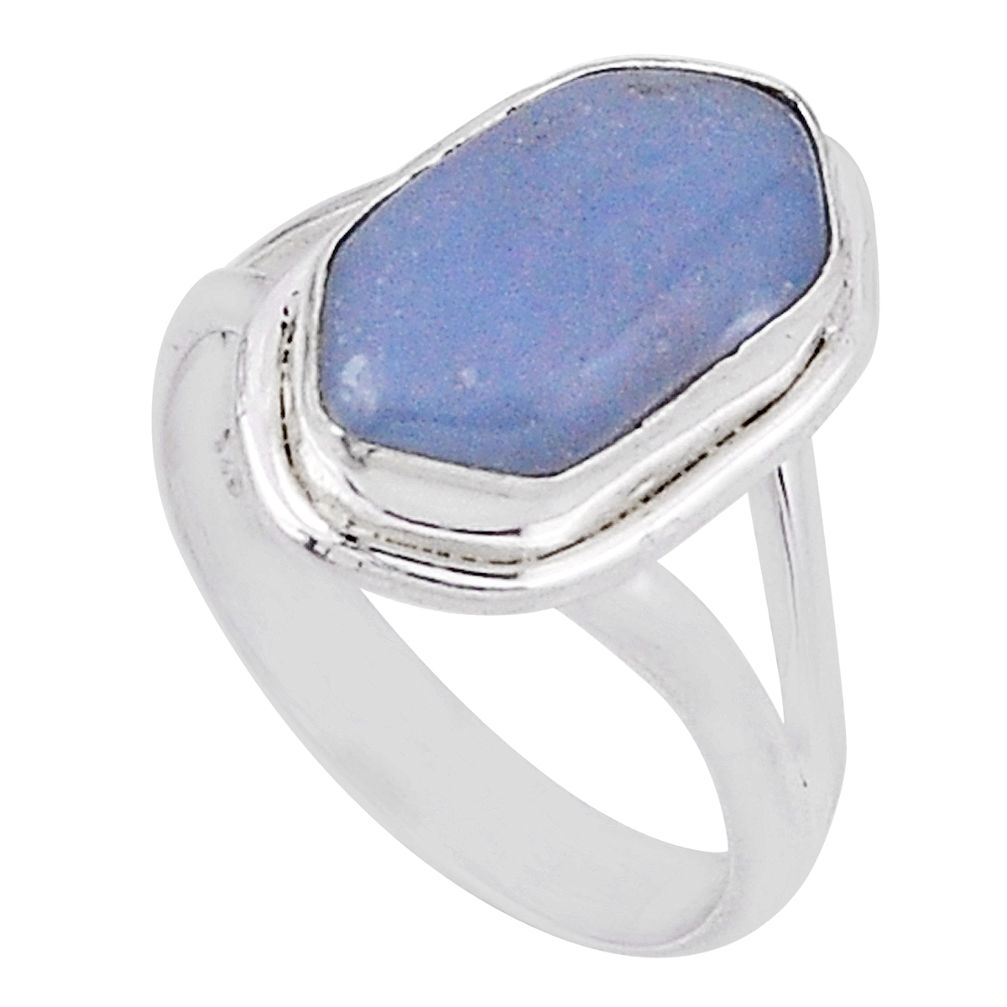 925 silver 4.69cts solitaire natural blue angelite hexagon ring size 7 n31373