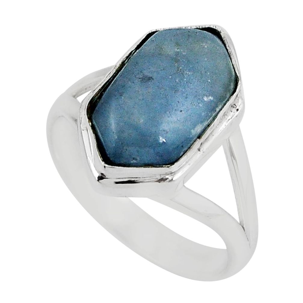 925 silver 5.58cts solitaire natural blue angelite hexagon ring size 7.5 y54951